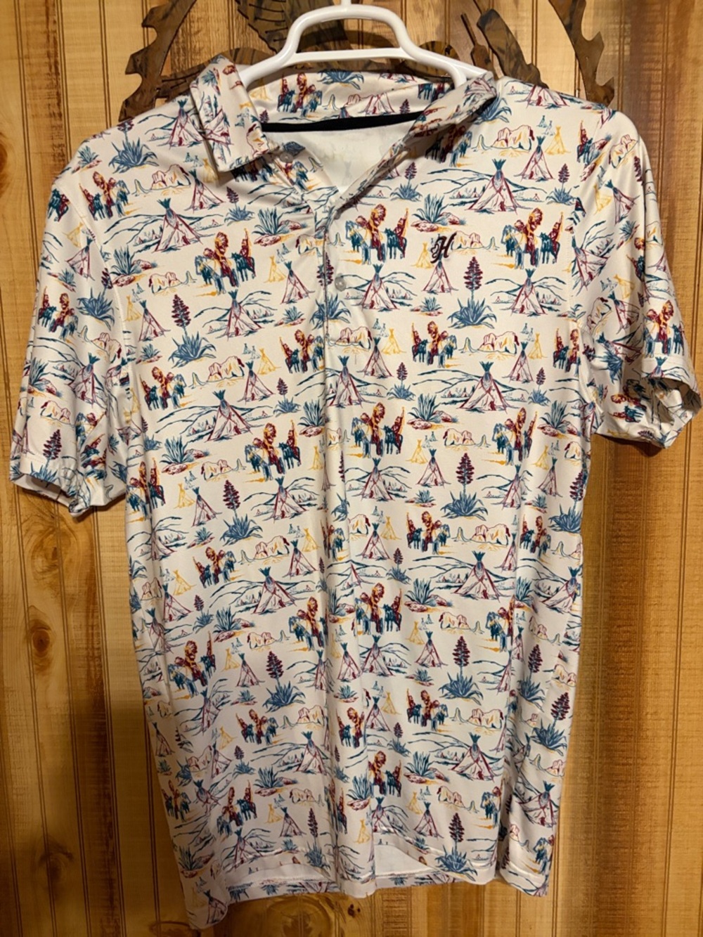 Hooey Cream Polo with Multicolor Scenic Print